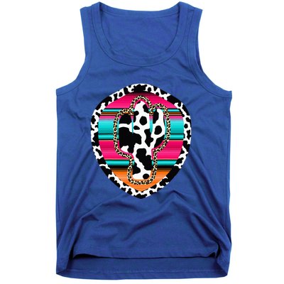 Western Cow Cactus Leopard Cheetha Serape Turquoise Tank Top