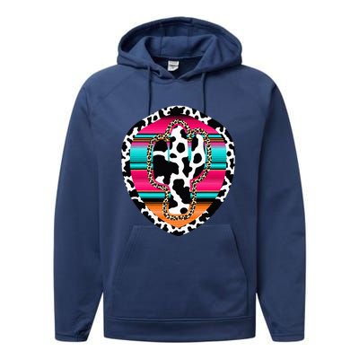 Western Cow Cactus Leopard Cheetha Serape Turquoise Performance Fleece Hoodie