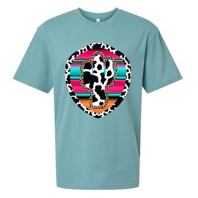 Western Cow Cactus Leopard Cheetha Serape Turquoise Sueded Cloud Jersey T-Shirt