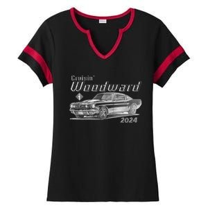 Woodward Cruise Classic Muscle Car Sketch 2024 Ladies Halftime Notch Neck Tee