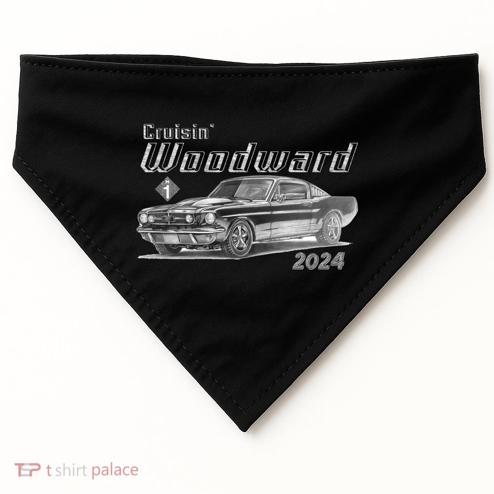 Woodward Cruise Classic Muscle Car Sketch 2024 USA-Made Doggie Bandana