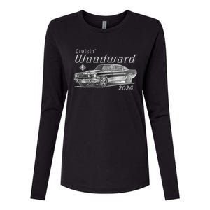 Woodward Cruise Classic Muscle Car Sketch 2024 Womens Cotton Relaxed Long Sleeve T-Shirt