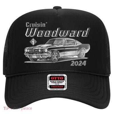 Woodward Cruise Classic Muscle Car Sketch 2024 High Crown Mesh Back Trucker Hat