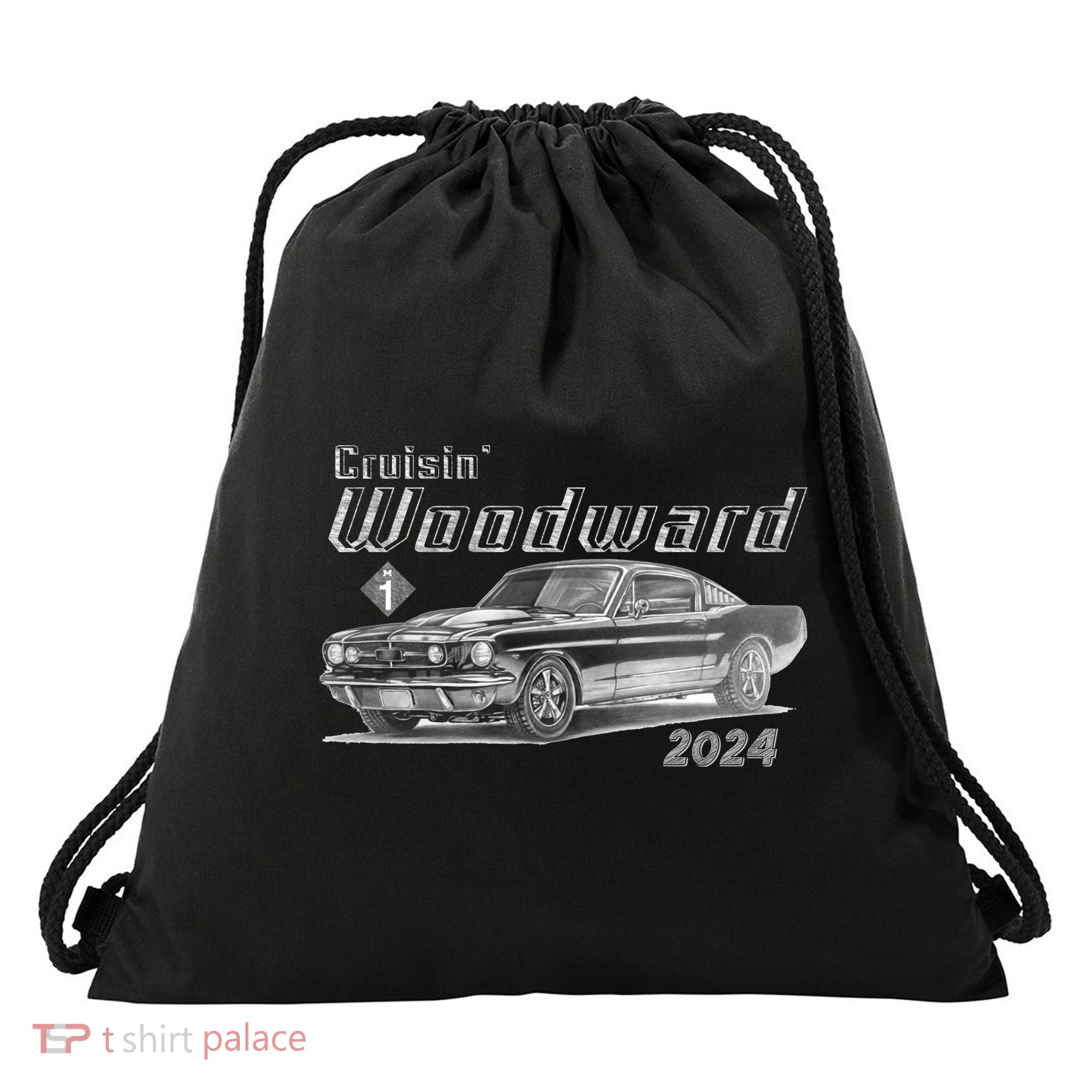 Woodward Cruise Classic Muscle Car Sketch 2024 Drawstring Bag