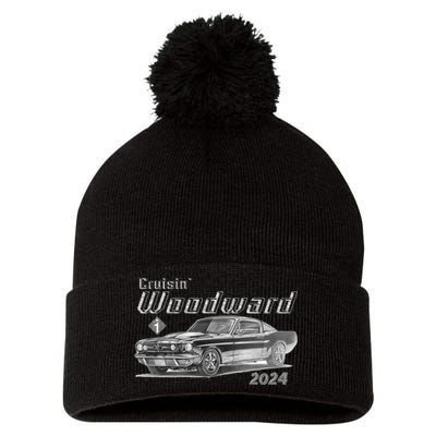 Woodward Cruise Classic Muscle Car Sketch 2024 Pom Pom 12in Knit Beanie