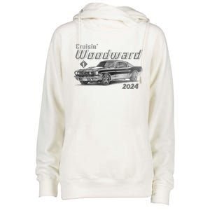 Woodward Cruise Classic Muscle Car Sketch 2024 Womens Funnel Neck Pullover Hood