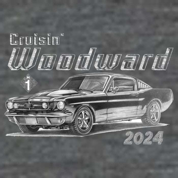 Woodward Cruise Classic Muscle Car Sketch 2024 7 Panel Mesh Trucker Snapback Hat