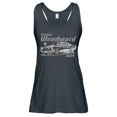 Woodward Cruise Classic Muscle Car Sketch 2024 Ladies Essential Flowy Tank