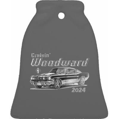 Woodward Cruise Classic Muscle Car Sketch 2024 Ceramic Bell Ornament