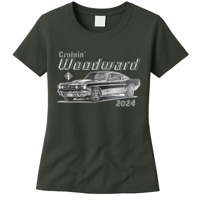 Woodward Cruise Classic Muscle Car Sketch 2024 Womens T-Shirt
