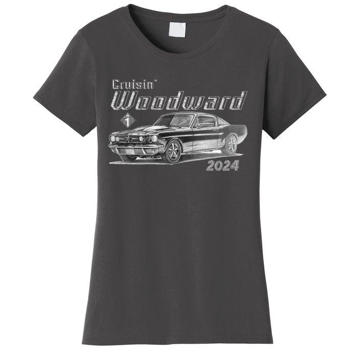 Woodward Cruise Classic Muscle Car Sketch 2024 Women's T-Shirt