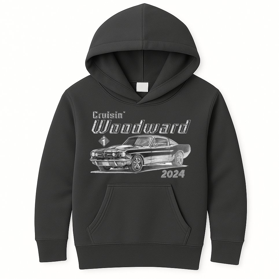 Woodward Cruise Classic Muscle Car Sketch 2024 Kids Hoodie