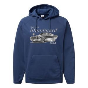 Woodward Cruise Classic Muscle Car Sketch 2024 Performance Fleece Hoodie