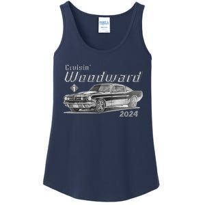 Woodward Cruise Classic Muscle Car Sketch 2024 Ladies Essential Tank