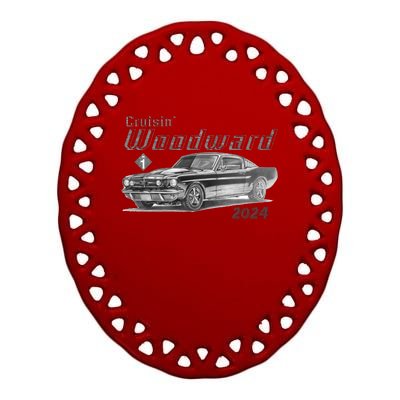 Woodward Cruise Classic Muscle Car Sketch 2024 Ceramic Oval Ornament