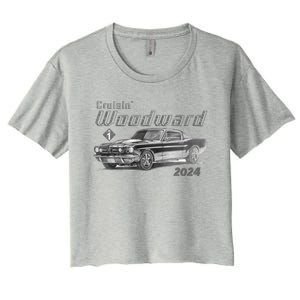 Woodward Cruise Classic Muscle Car Sketch 2024 Women's Crop Top Tee