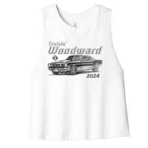 Woodward Cruise Classic Muscle Car Sketch 2024 Women's Racerback Cropped Tank