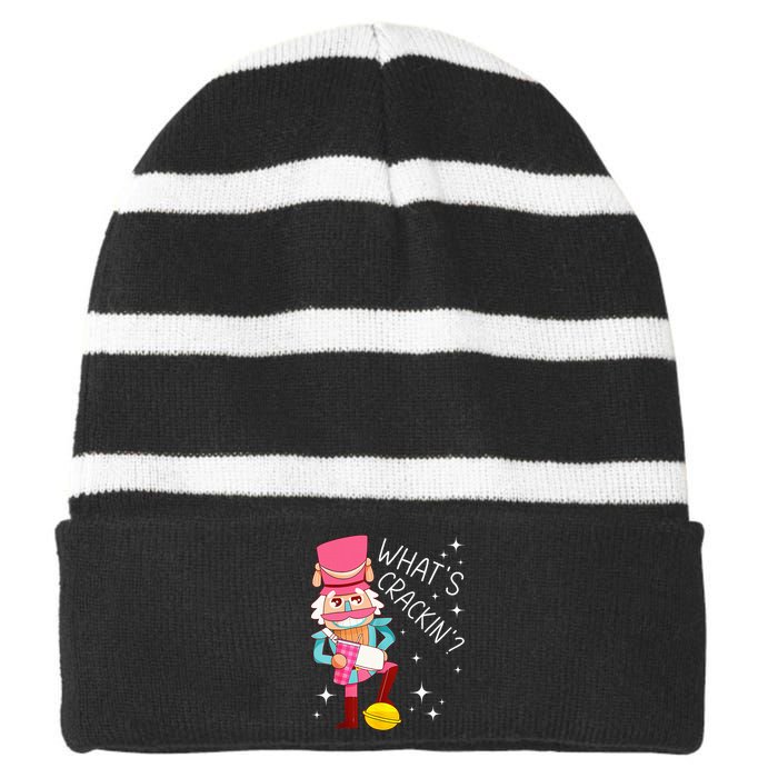 Whats Crackin Christmas Nutcracker Xmas Striped Beanie with Solid Band