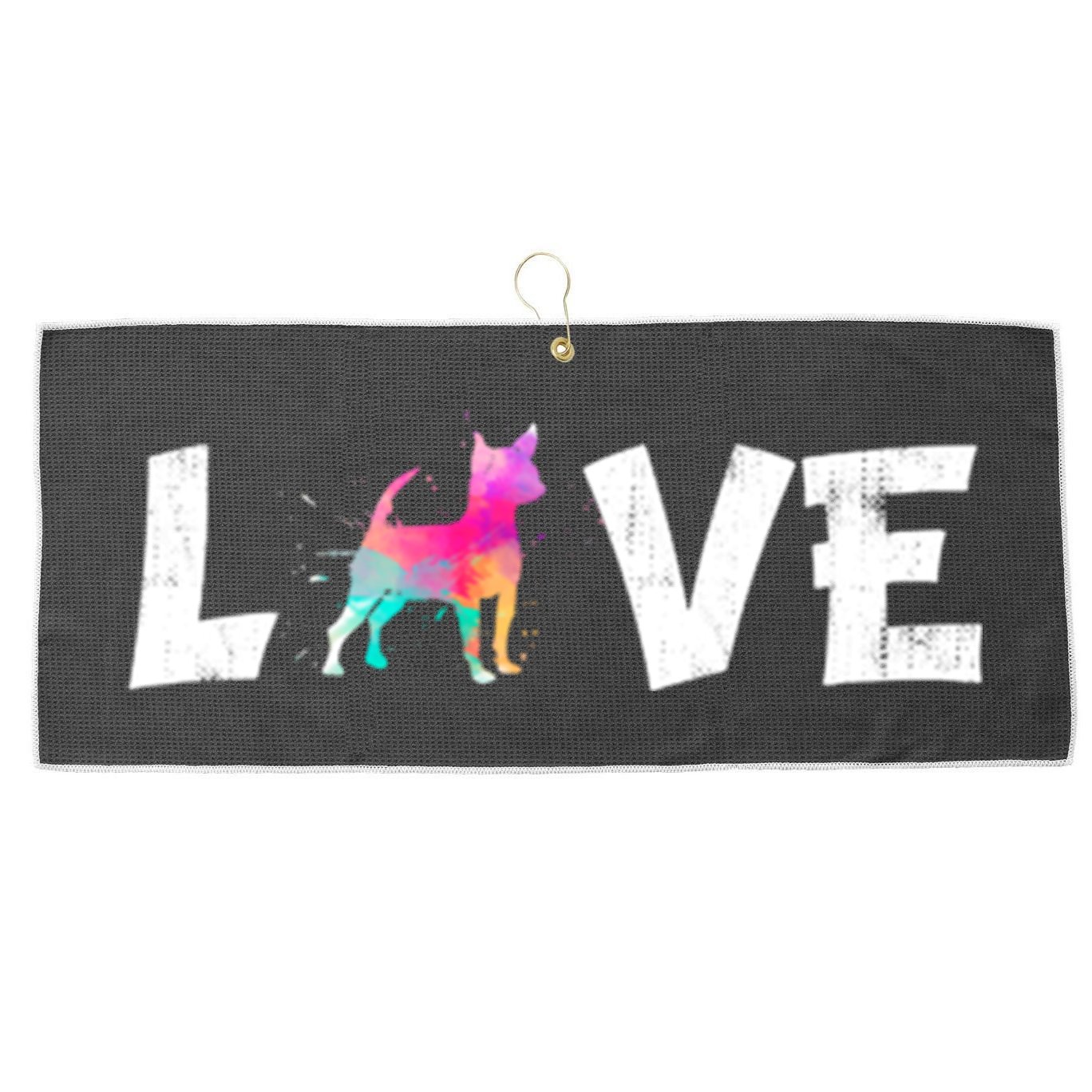 Watercolor Colorful Chihuahua Dog Love Pocket Cute Gift Large Microfiber Waffle Golf Towel