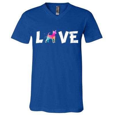Watercolor Colorful Chihuahua Dog Love Pocket Cute Gift V-Neck T-Shirt
