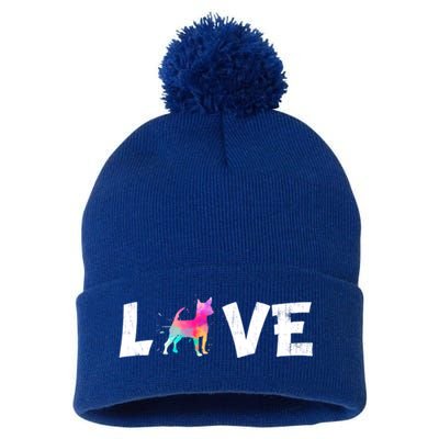 Watercolor Colorful Chihuahua Dog Love Pocket Cute Gift Pom Pom 12in Knit Beanie