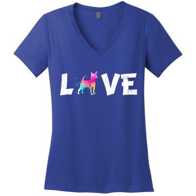 Watercolor Colorful Chihuahua Dog Love Pocket Cute Gift Women's V-Neck T-Shirt