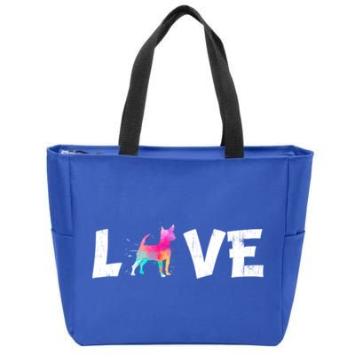 Watercolor Colorful Chihuahua Dog Love Pocket Cute Gift Zip Tote Bag