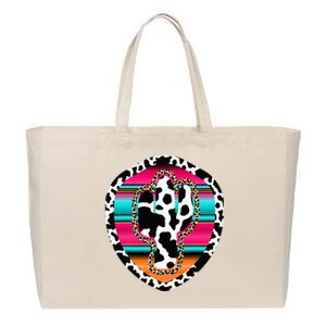 Western Cow Cactus Leopard Cheetha Serape Turquoise Cotton Canvas Jumbo Tote