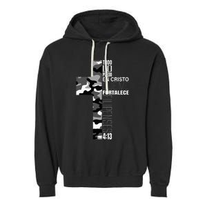 White Camo Christian Verse Spanish Filipenses 413 EspañOl Garment-Dyed Fleece Hoodie