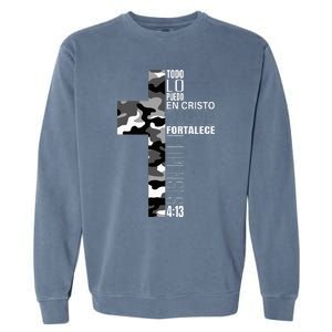 White Camo Christian Verse Spanish Filipenses 413 EspañOl Garment-Dyed Sweatshirt