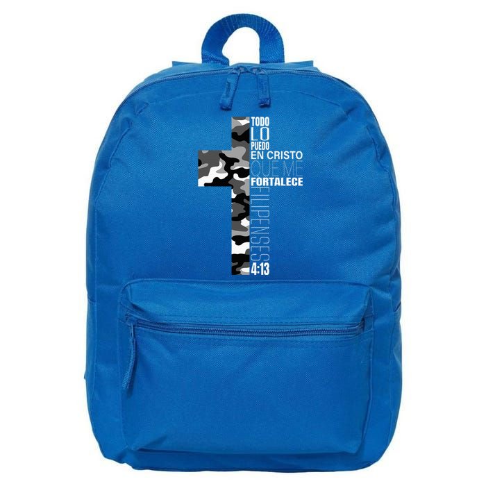 White Camo Christian Verse Spanish Filipenses 413 EspañOl 16 in Basic Backpack