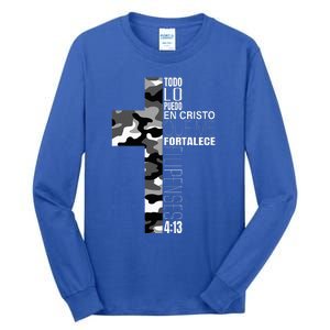 White Camo Christian Verse Spanish Filipenses 413 EspañOl Tall Long Sleeve T-Shirt