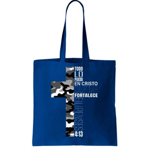 White Camo Christian Verse Spanish Filipenses 413 EspañOl Tote Bag