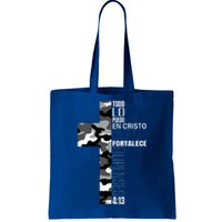 White Camo Christian Verse Spanish Filipenses 413 EspañOl Tote Bag