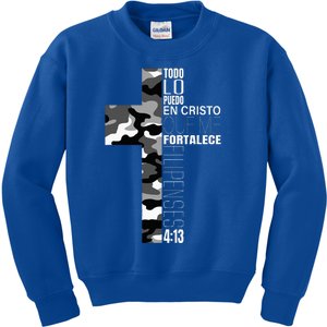 White Camo Christian Verse Spanish Filipenses 413 EspañOl Kids Sweatshirt