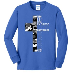 White Camo Christian Verse Spanish Filipenses 413 EspañOl Kids Long Sleeve Shirt