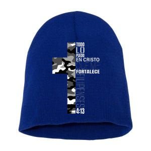 White Camo Christian Verse Spanish Filipenses 413 EspañOl Short Acrylic Beanie