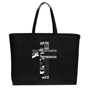 White Camo Christian Verse Spanish Filipenses 413 EspañOl Cotton Canvas Jumbo Tote