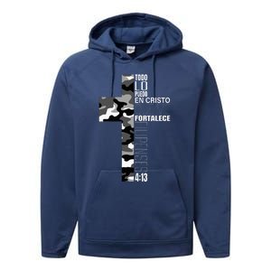 White Camo Christian Verse Spanish Filipenses 413 EspañOl Performance Fleece Hoodie