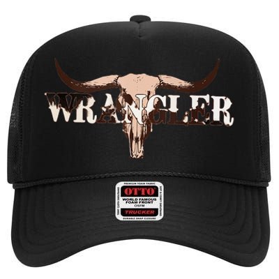 Wrangler Cowhide Cow Skull Cow Print Wrangler High Crown Mesh Back Trucker Hat