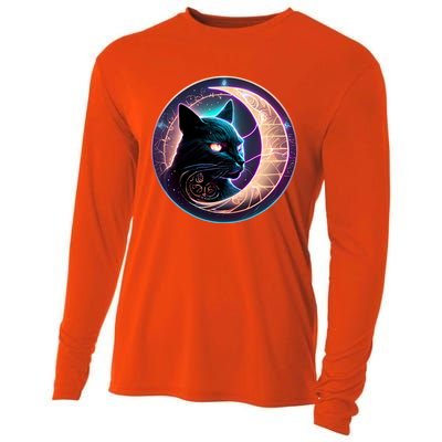 Witchy Celestial Cameaningful Gift Crescent Moon Witches Familiar Gift Cooling Performance Long Sleeve Crew