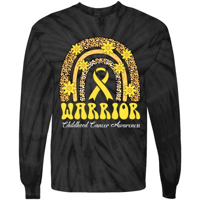 Warrior Childhood Cancer Rainbow Cancer Awareness Month Tie-Dye Long Sleeve Shirt