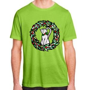 White Cat Christmas Wreath Art Funny Gift Adult ChromaSoft Performance T-Shirt