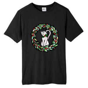 White Cat Christmas Wreath Art Funny Gift Tall Fusion ChromaSoft Performance T-Shirt