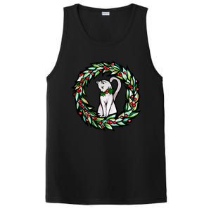 White Cat Christmas Wreath Art Funny Gift PosiCharge Competitor Tank