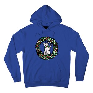 White Cat Christmas Wreath Art Funny Gift Hoodie