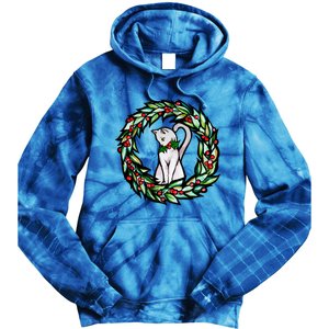 White Cat Christmas Wreath Art Funny Gift Tie Dye Hoodie