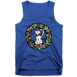 White Cat Christmas Wreath Art Funny Gift Tank Top