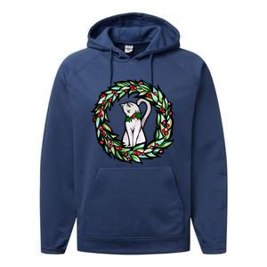 White Cat Christmas Wreath Art Funny Gift Performance Fleece Hoodie