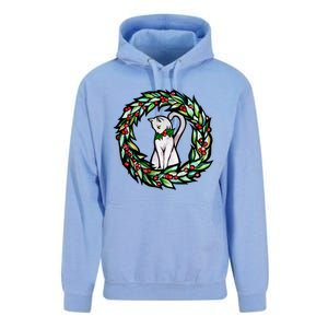 White Cat Christmas Wreath Art Funny Gift Unisex Surf Hoodie